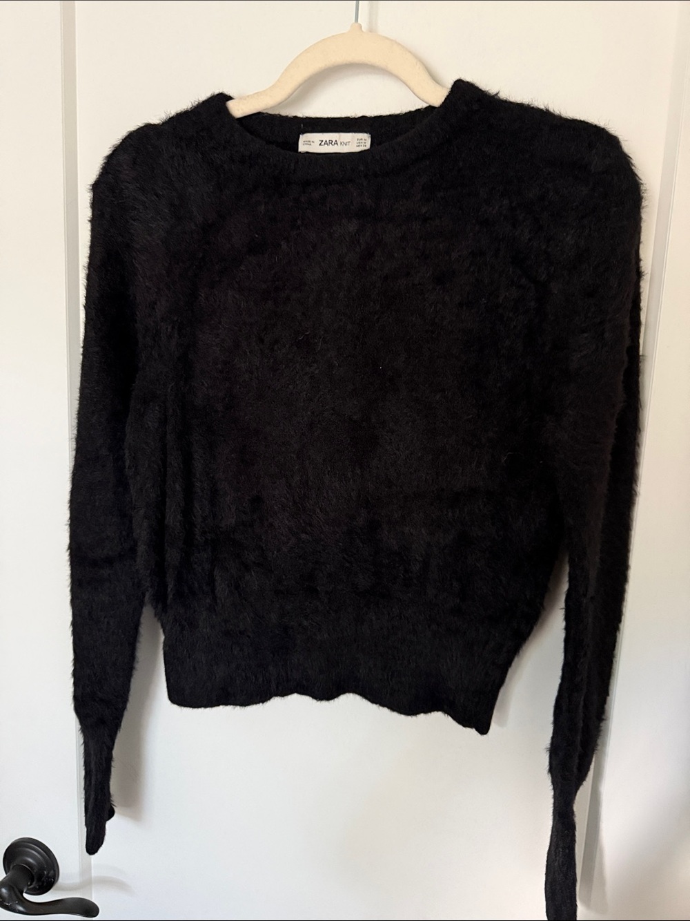 Zara Black Fuzzy Crew Sweater